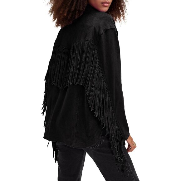Jackets & Blazers - Women's Faux Suede Fringe Jacket Vintage Western Cowgirl Tassel Jackets Black